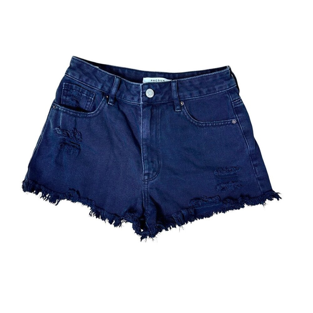 PACSUN High Rise Festival Denim Jean Shorts Cut Offs Black Size 26
